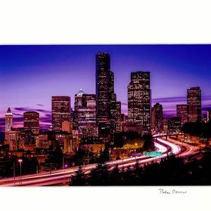 Dusk On Seattle Washington 9x12" Signed Matting Photo Art Print + COA USA Made